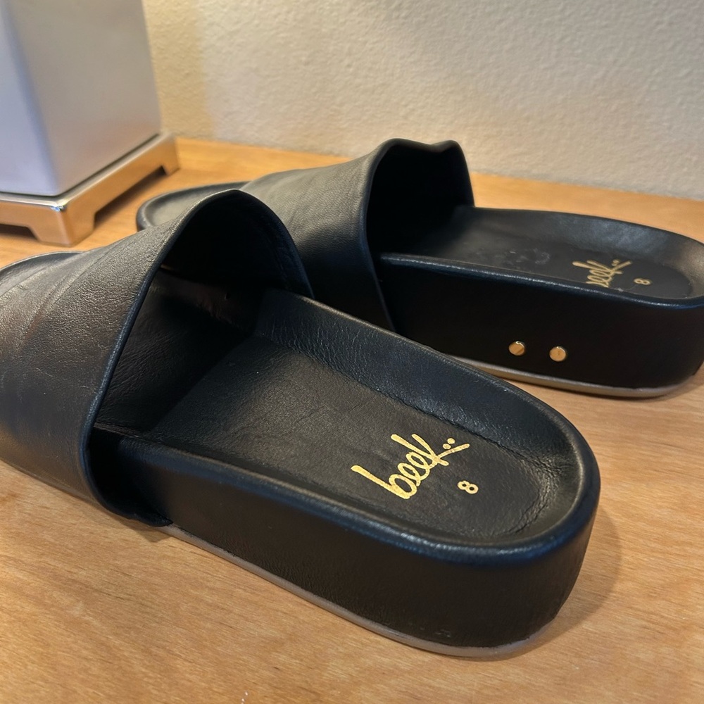 Beek Black Leather slides size 8